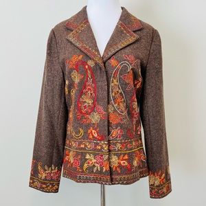 COLDWATER CREEK Brown Tweed Wool Bohemian Coat Jacket Size Medium